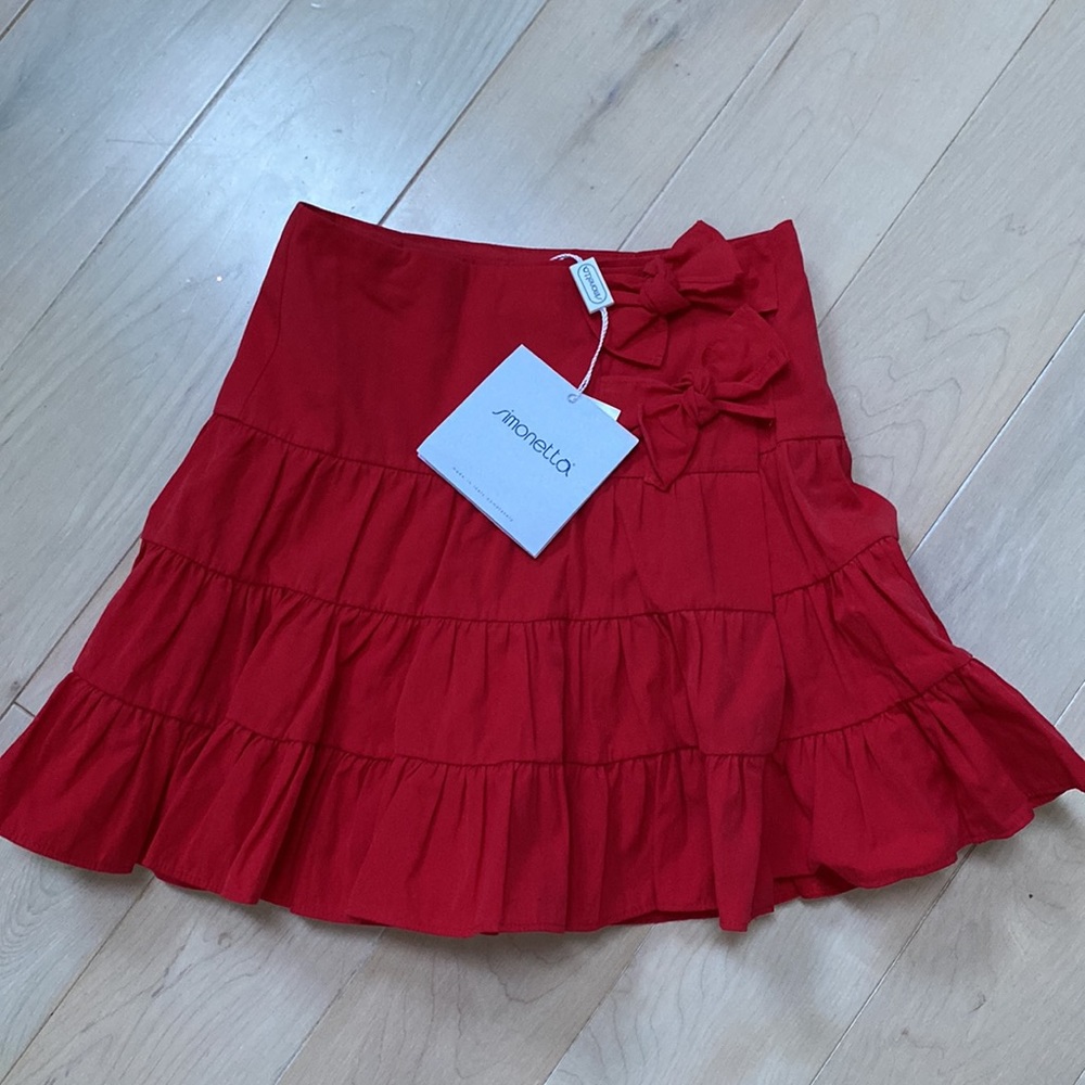 Simonetta Italian cotton red ruffle skirt